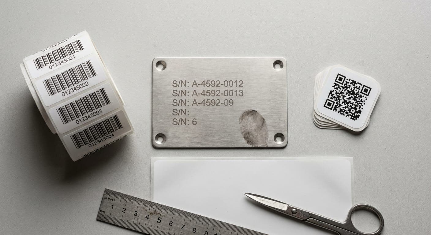 Industrial labels with barcode and QR code marking